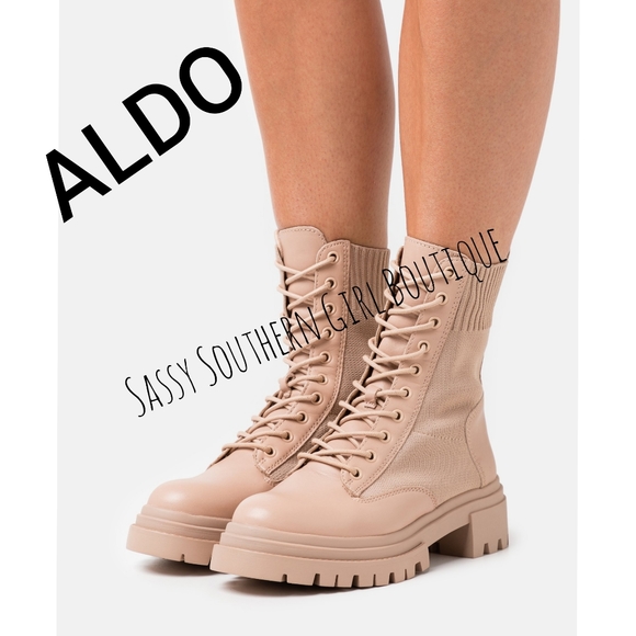 ⭐🆕 Leather ALDO tan beige leather combat boots - Picture 1 of 11